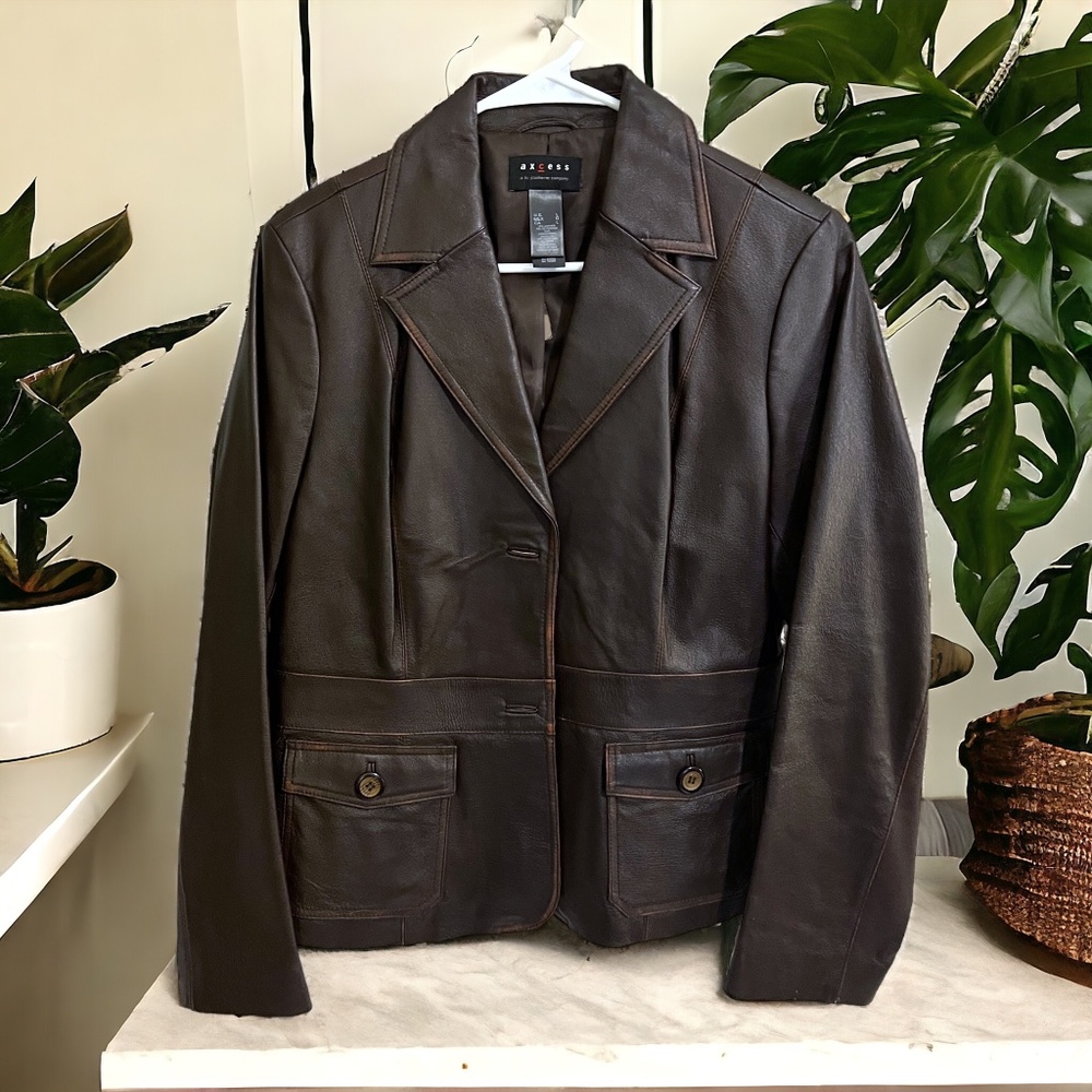 axcess by Liz Claiborne Brown Leather Jacket - Size L